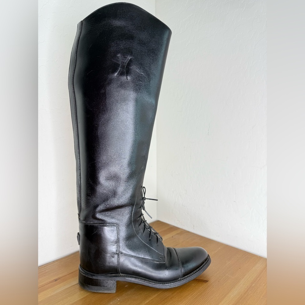 THE EFFINGHAM Black Leather 200L Tall Equestrian Boot Sz 7 1/2 WC Wide Calf - Picture 2 of 11